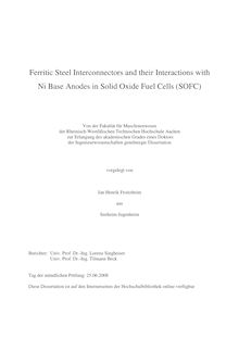Ferritic steel interconnectors and their interactions with Ni base anodes in solid oxide fuel cells (SOFC) [Elektronische Ressource] / Jan Henrik Froitzheim