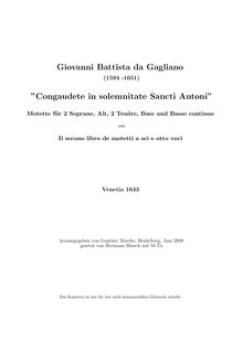 Partition complète, Congaudete en solemnitate Sancti Antoni, Gagliano, Giovanni Battista da
