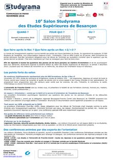 Studyrama organise le 10e Salon des Etudes Supérieures à Besançon, le 03 décembre 2017