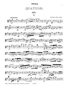 Partition viole de gambe, corde quatuor No.1, Op.5, E minor, Alary, Georges