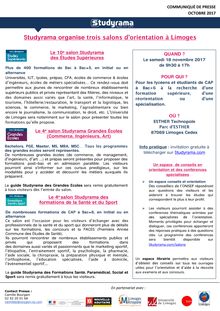 Studyrama organise trois salons d orientation à Limoges, le 18 novembre 2017