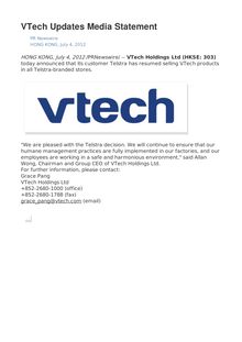 VTech Updates Media Statement