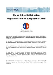 Chaire InBev Baillet-Latour Programme "Union  européenne-Chine"