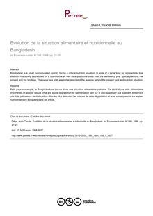 Evolution de la situation alimentaire et nutritionnelle au Bangladesh - article ; n°1 ; vol.188, pg 21-25