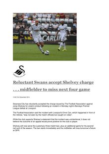  Shelvey prend quatre matches  Swansea