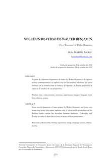 SOBRE UN RE-VERSO DE WALTER BENJAMIN (On a ‘Re-versum’ of Walter Benjamin)