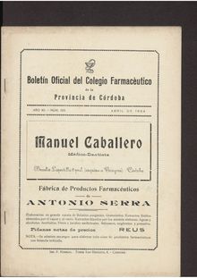 Boletín Oficial del Colegio Farmacéutico de la Provincia de Córdoba, n. 126 (1934)