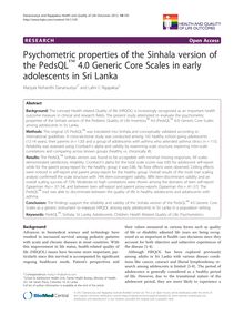 Psychometric properties of the Sinhala version of the PedsQL™ 4.0 Generic Core Scales in early adolescents in Sri Lanka