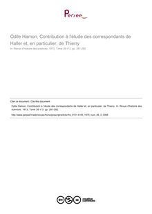 Odile Hamon, Contribution à l étude des correspondants de Haller et, en particulier, de Thierry  ; n°3 ; vol.26, pg 281-282