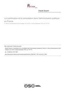 La coordination et la consultation dans l administration publique en France - article ; n°4 ; vol.26, pg 747-773