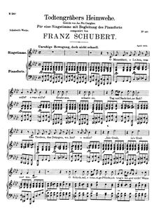 Partition complète, Totengräbers Heimweh, D.842, Gravedigger s Homesickness par Franz Schubert