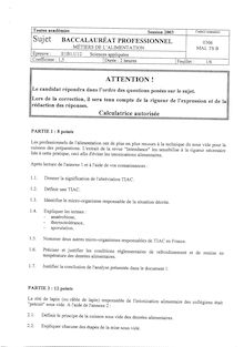 Bacpro metiers alim sciences appliquees 2003