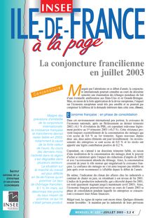 La conjoncture francilienne en juillet 2003