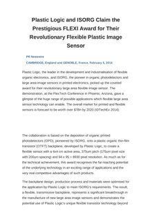 Plastic Logic and ISORG Claim the Prestigious FLEXI Award for Their Revolutionary Flexible Plastic Image Sensor