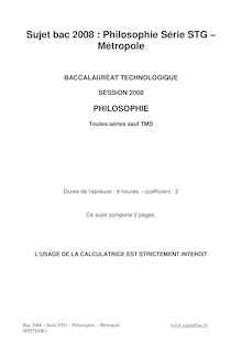Sujet du bac STG 2008: Philosophie - Métropole
