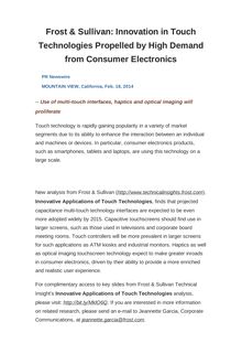 Frost & Sullivan: Innovation in Touch Technologies Propelled by High Demand from Consumer Electronics