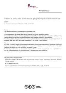 Intérêt et difficultés d une étude géographique du commerce de gros  - article ; n°506 ; vol.91, pg 499-509