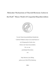Molecular mechanisms of thyroid hormone action in the Pax8_1hn-_1hn/_1hn- mouse model of congenital hypothyroidism [Elektronische Ressource] / von Jens Mittag