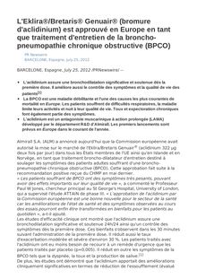 L Eklira®/Bretaris® Genuair® (bromure d aclidinium) est approuvé en Europe en tant que traitement d entretien de la broncho-pneumopathie chronique obstructive (BPCO)