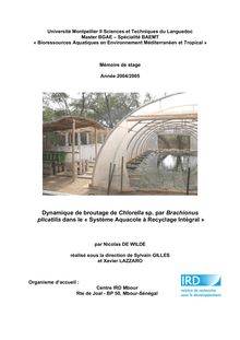 Université Montpellier II Sciences et Techniques du Languedoc Master BGAE Spécialité BAEMT Bioressources Aquatiques en Environnement Méditerranéen et Tropical Mémoire de stage Année