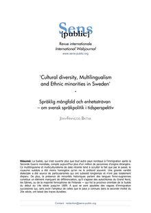   Cultural diversity, Multilingualism and Ethnic minorities in Sweden  *