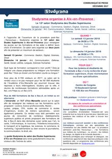 Studyrama organise le 12e salon Studyrama des Études Supérieures à Aix-en-Provence le 13 janvier 2018