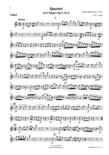 Partition violon I, corde quatuors, Op.3, Haydn, Joseph