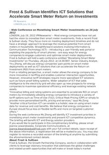 Frost & Sullivan Identifies ICT Solutions that Accelerate Smart Meter Return on Investments