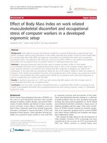Effect of Body Mass Index on work related musculoskeletal discomfort and occupational stress of computer workers in a developed ergonomic setup