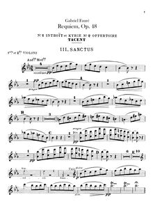 Partition violons I / II, Requiem en D minor, D minor, Fauré, Gabriel