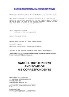 Samuel Rutherford - and some of his correspondents