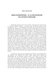 INDO-EUROPEENS : A LA RECHERCHE DU FOYER D ORIGINE