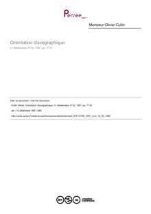 Orientation discographique - article ; n°32 ; vol.16, pg 77-81