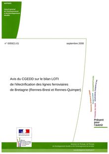 Avis du CGEDD sur le bilan LOTI de l électrification des lignes ferroviaires de Bretagne (Rennes-Brest et Rennes-Quimper)