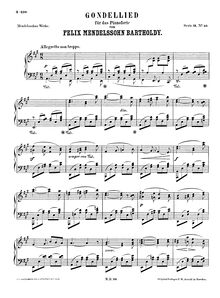 Partition complète, Gondellied pour Piano, WoO 10, Mendelssohn, Felix par Felix Mendelssohn