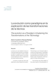 La evolución como paradigma en la explicación de las transformaciones de la técnica