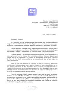 Lettre d Hervé Morin à Michel Boyon, Président du Conseil Supérieur de l Audiovisuel 