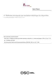 Réflexes provoqués par excitation électrique du labyrinthe - article ; n°1 ; vol.22, pg 71-74