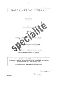 Baccalauréat Général (Session 2003) - Enseignement de Spécialité - Série: ES - Epreuve de  Mathématiques  3MASSLR1 (Réunion)