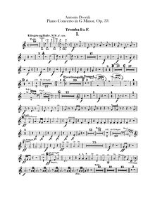 Partition trompette 1, 2 (en F), Piano Concerto, G minor, Dvořák, Antonín
