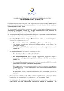 SANOFI - Le bonus du nouveau patron Olivier Brandicourt s élèverait à 4 millions d euros d ici à 2016