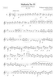 Partition violons I, Symphony No.33, B♭ major, Mozart, Wolfgang Amadeus