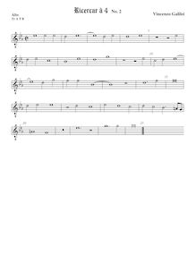 Partition ténor viole de gambe 1 (octave aigu clef), Intavolature de lauto, madrigali e ricercare