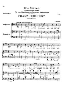 Partition complète, Die Sterne, D.176, The Stars, Schubert, Franz