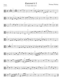 Partition ténor viole de gambe, alto clef, chansonnettes, ou Little Short chansons to Three Voyces