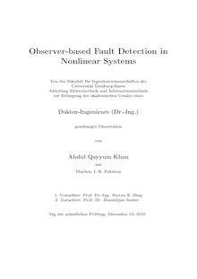 Observer-based fault detection in nonlinear systems [Elektronische Ressource] / von Abdul Qayyum Khan