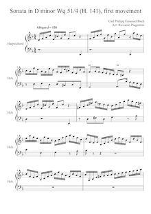 Partition , Allegro,  de 6 Sonates pour le clavecin, Bach, Carl Philipp Emanuel