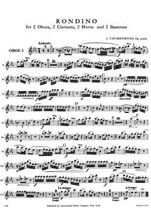 Partition parties complètes, Rondino pour vent Octet, E♭ major, Beethoven, Ludwig van