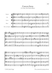 Partition complète, Canzon Sesta à , Canto Alto ténor Basso, Frescobaldi, Girolamo