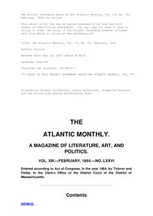 The Atlantic Monthly, Volume 13, No. 76, February, 1864